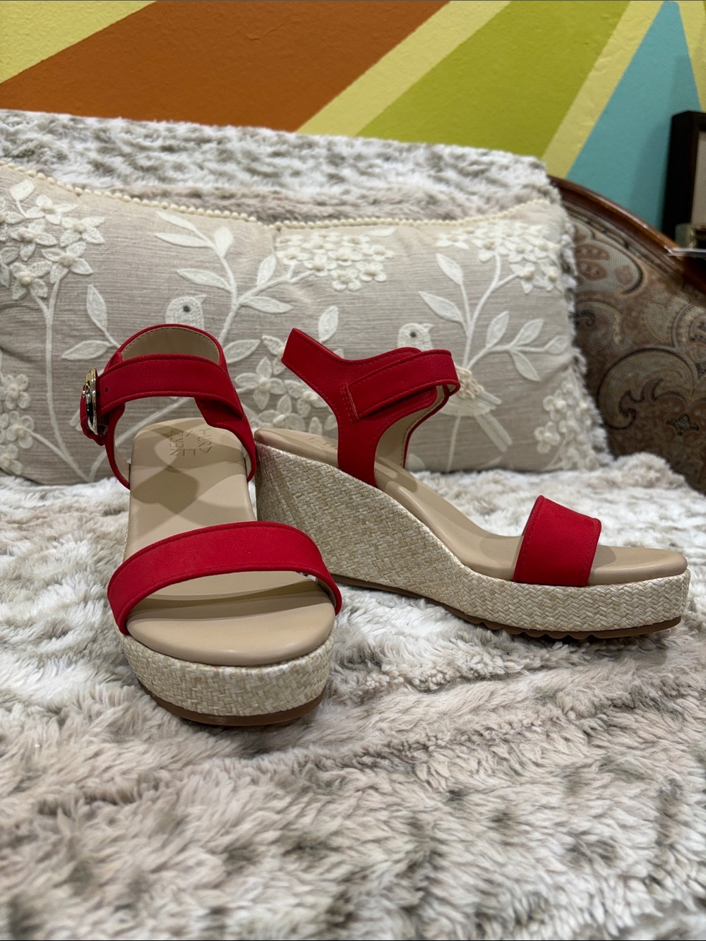 Naturalizer Red Wedge Sandals with Espadrille Platform